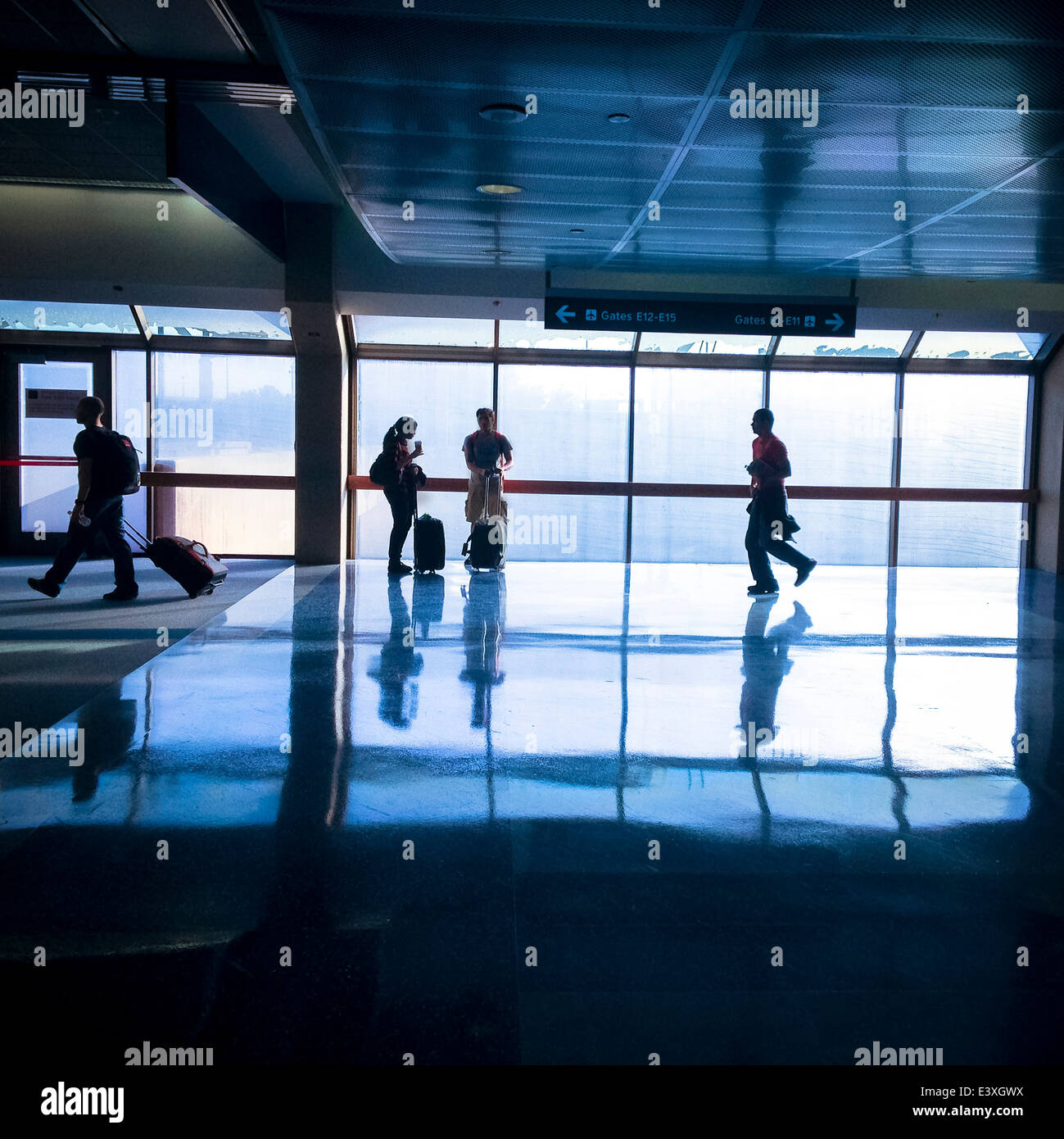 Silhouette of people walking in airport terminal - Smartphone Captured Stock Image