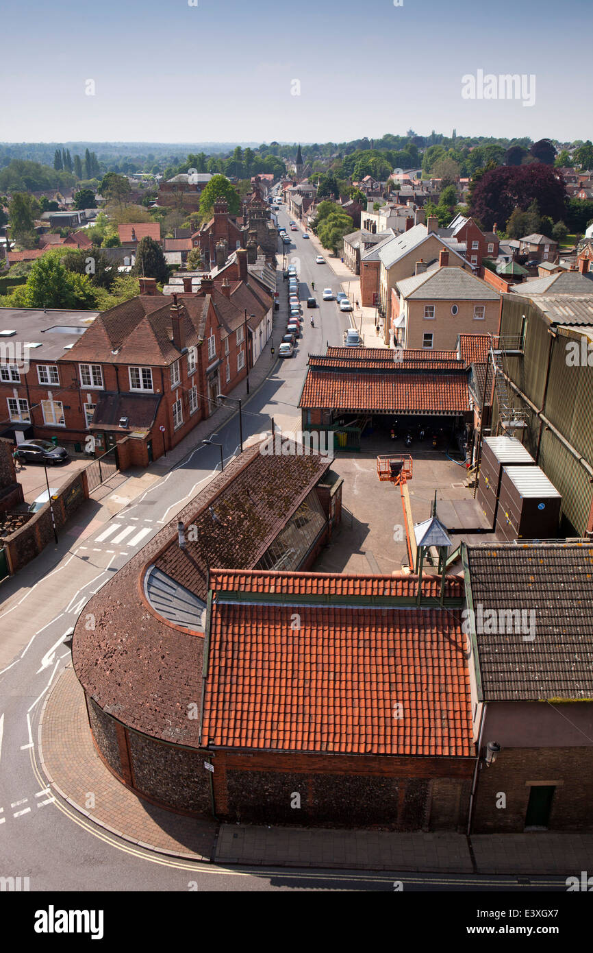 UK England, Suffolk, Bury St Edmunds, Westgate St, aerial view of
