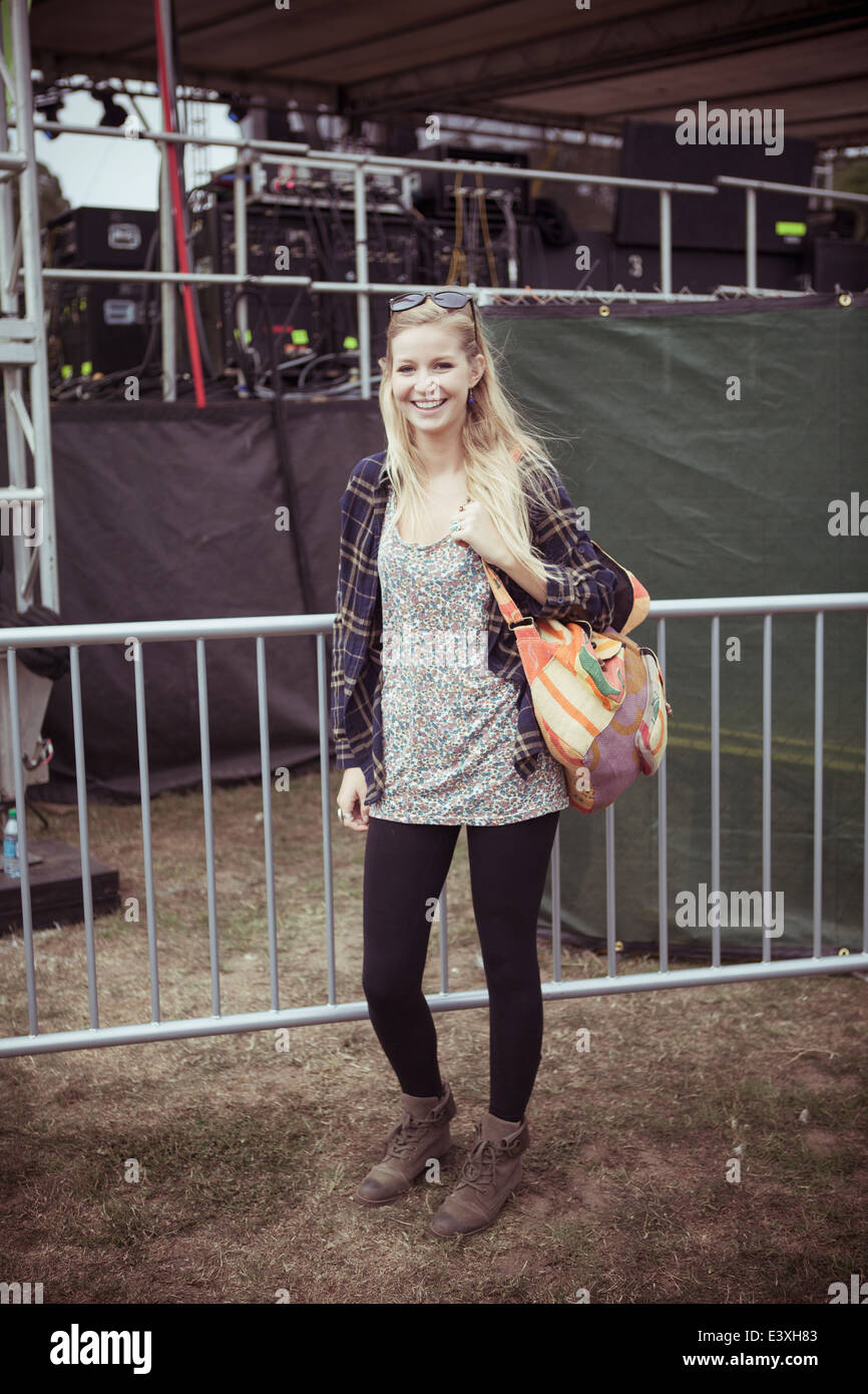 Woman smiling at festival Stock Photo