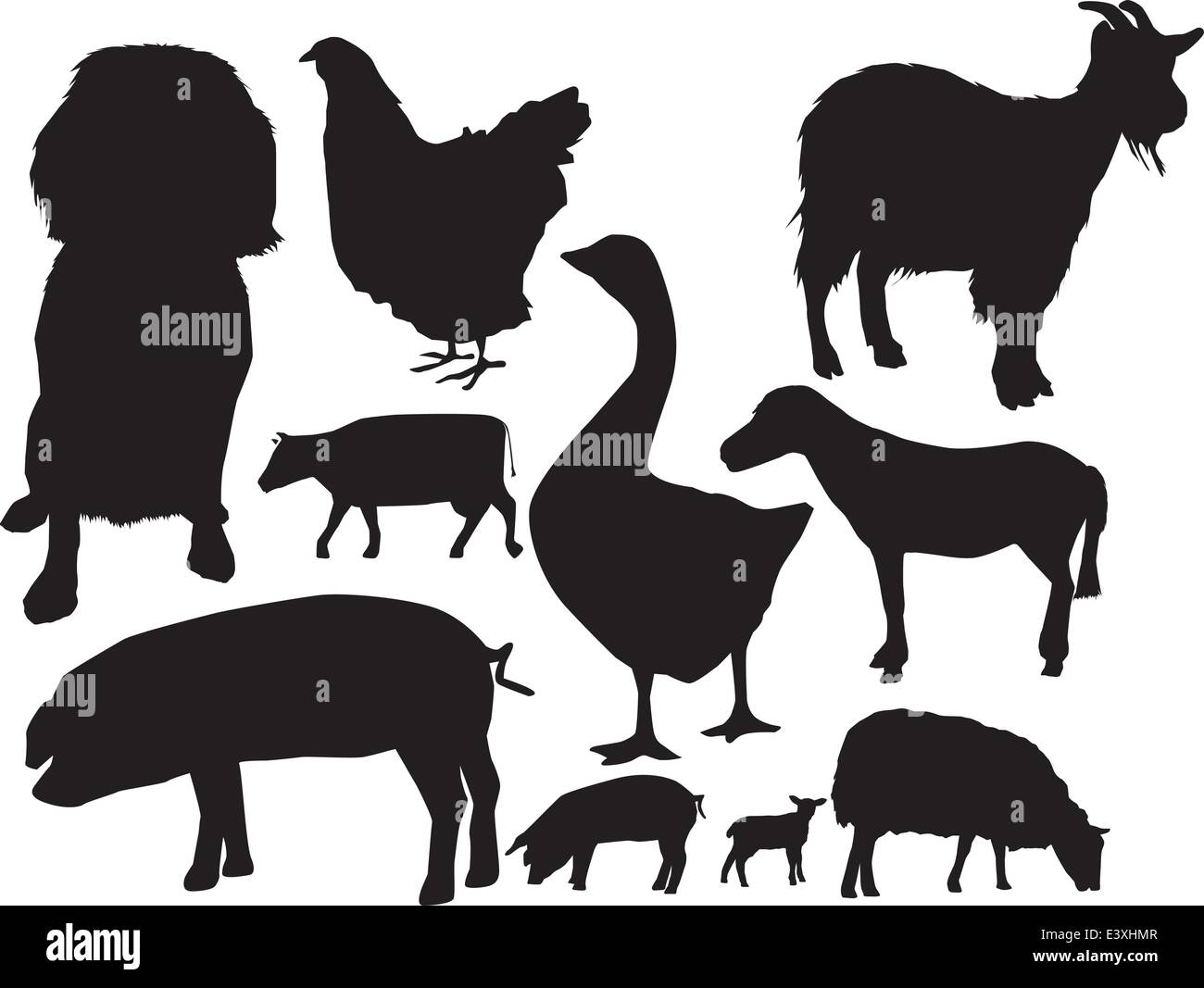 illustration of a selection of farm animals in silhouette Stock Vector ...