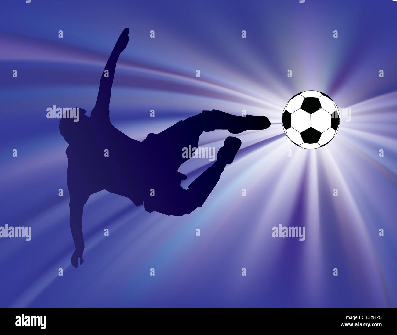 football player kicks soccer ball with flying kick Stock Vector Image
