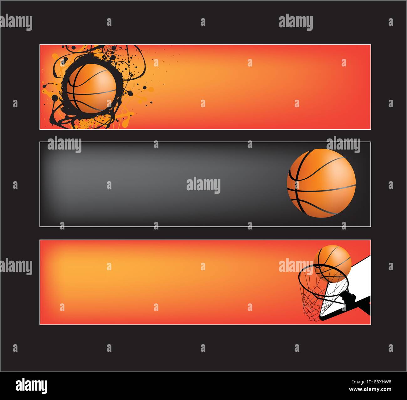 illustration set of basketball banners on black background Stock Vector