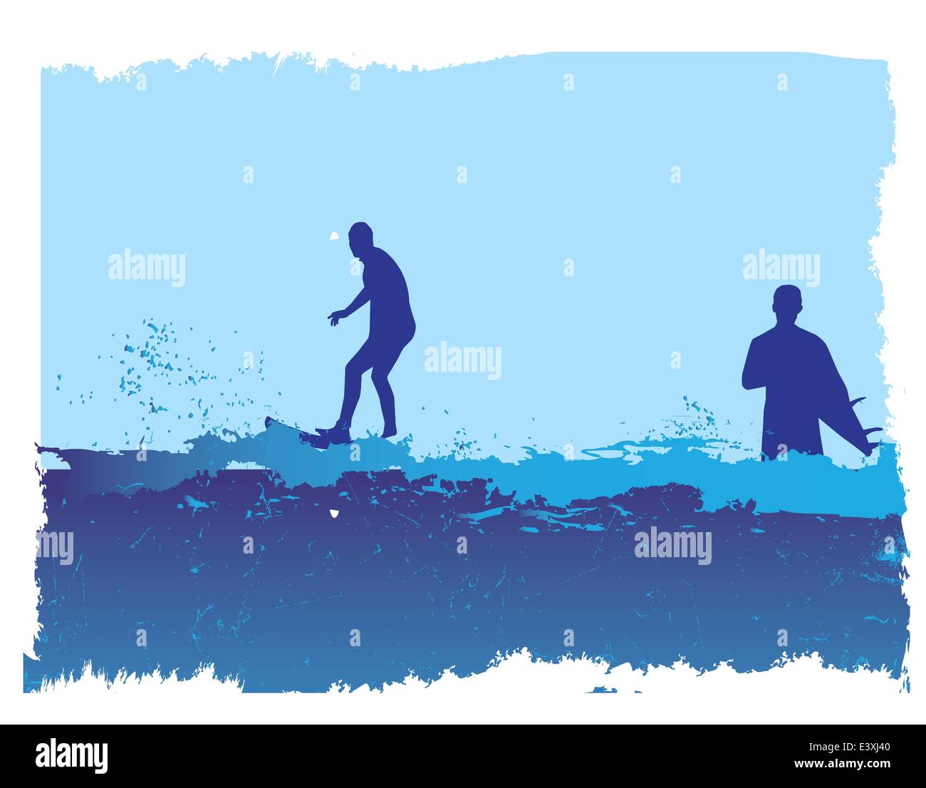 surfers in the ocean in grunge style illustration Stock Vector Image ...