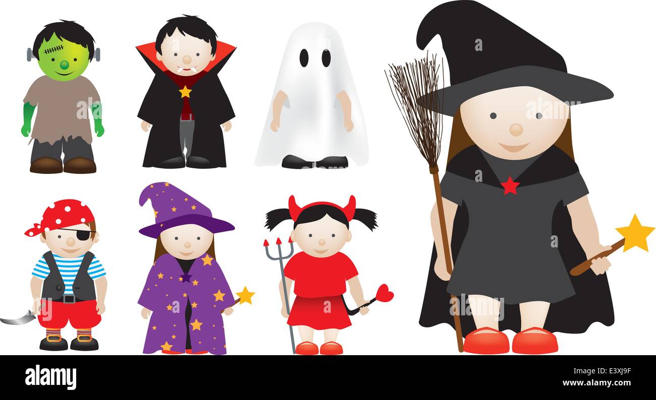 Selection of halloween characters as vector illustrations Stock Vector