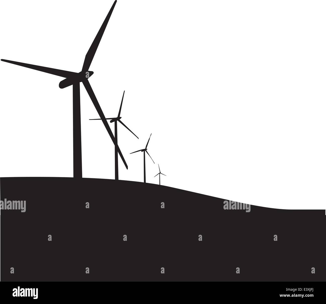 Illustration of 3 wind turbines, black silhouette Stock Vector Image ...