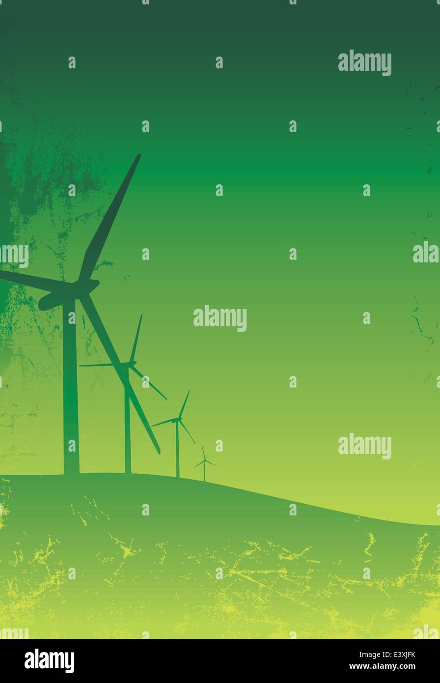 Illustration of 3 wind turbines grunge style green silhouettes Stock ...