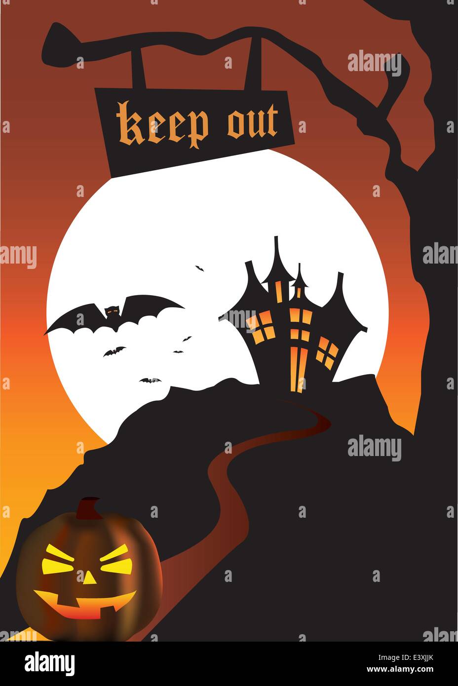 halloween scene of a pumpkin and a haunted house Stock Vector Image ...
