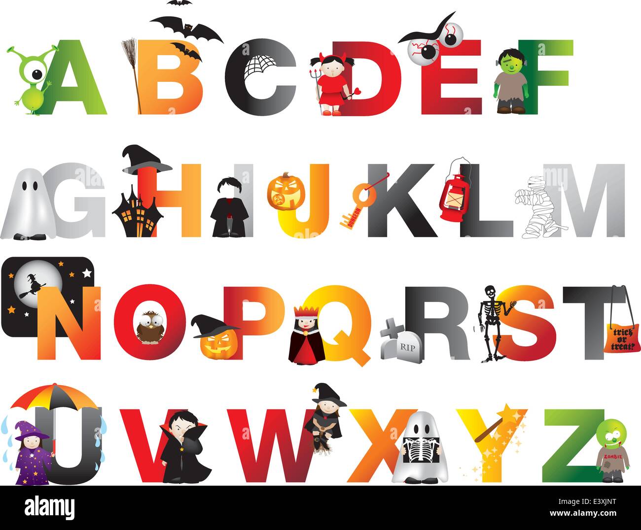 a to z of spooky horror childrens alphabet Stock Vector