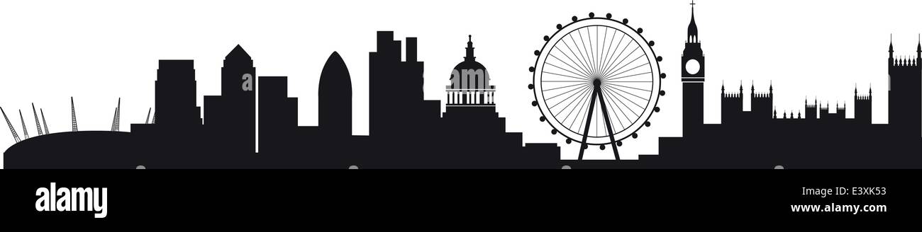 All buildings are on separate layers and named, including the millenium dome, canary wharf, the wheel, the city and westminster  Stock Vector