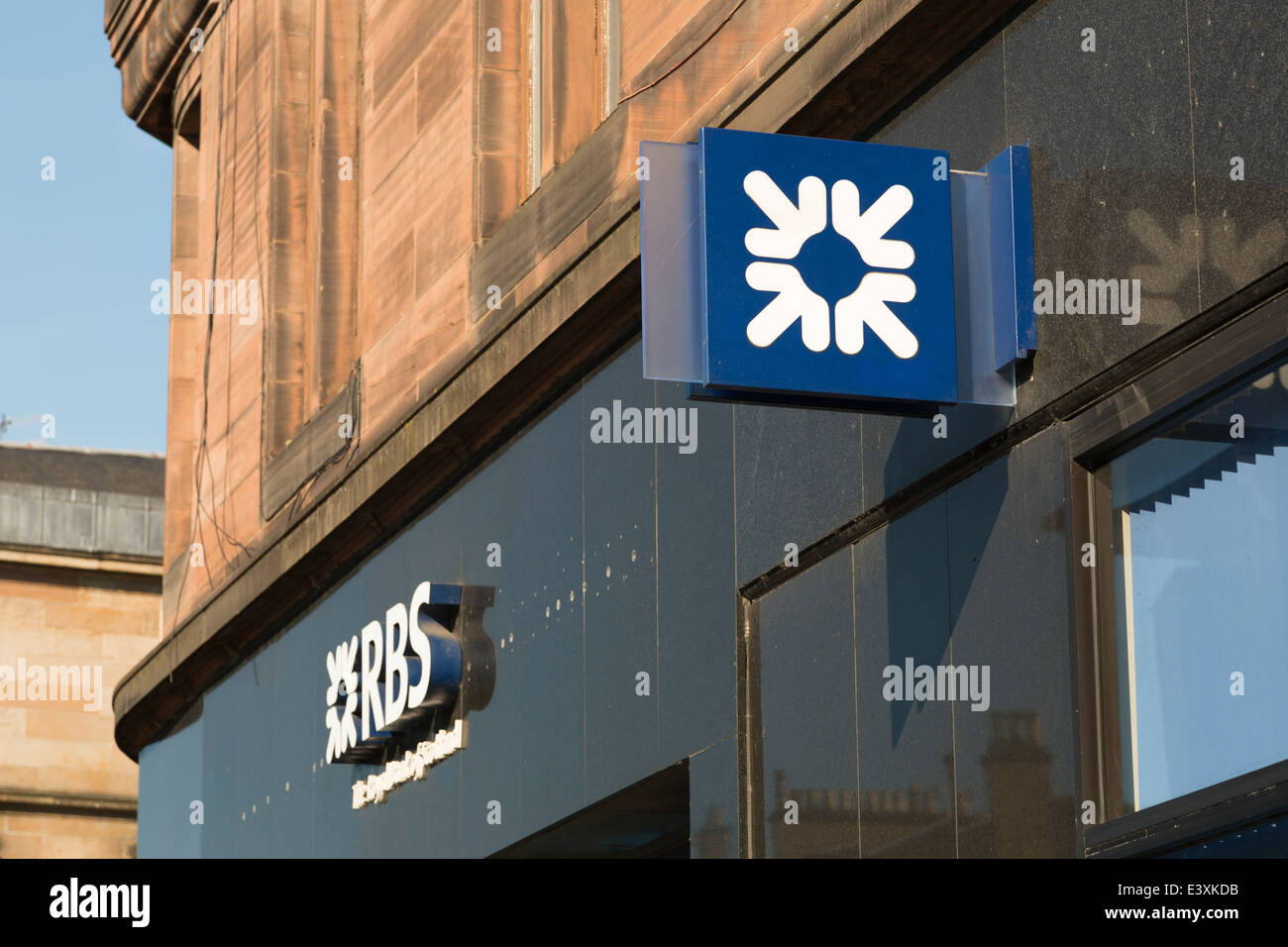 Signage for Royal Bank of Scotland bank in Byres Road, Glasgow, Scotland UK Stock Photo