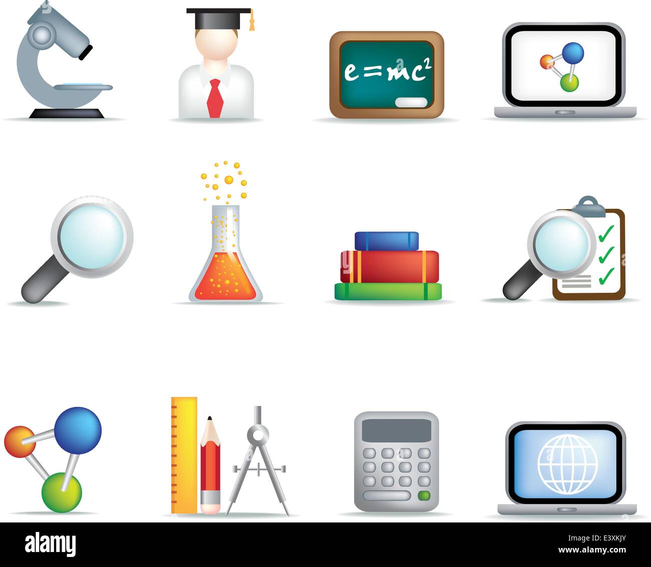 detailed education and science coloured icon set on white background ...