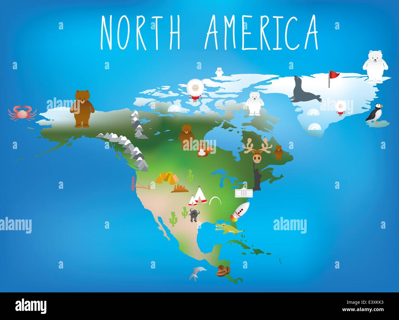 map of north america showing famous landmarks Stock Vector