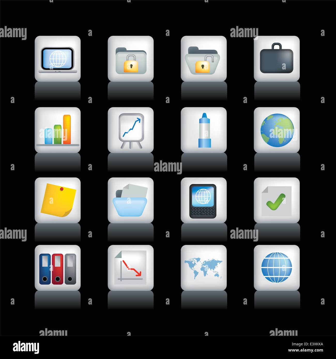 Vector icon set of detailed 3d office icons coloured buttons Stock ...