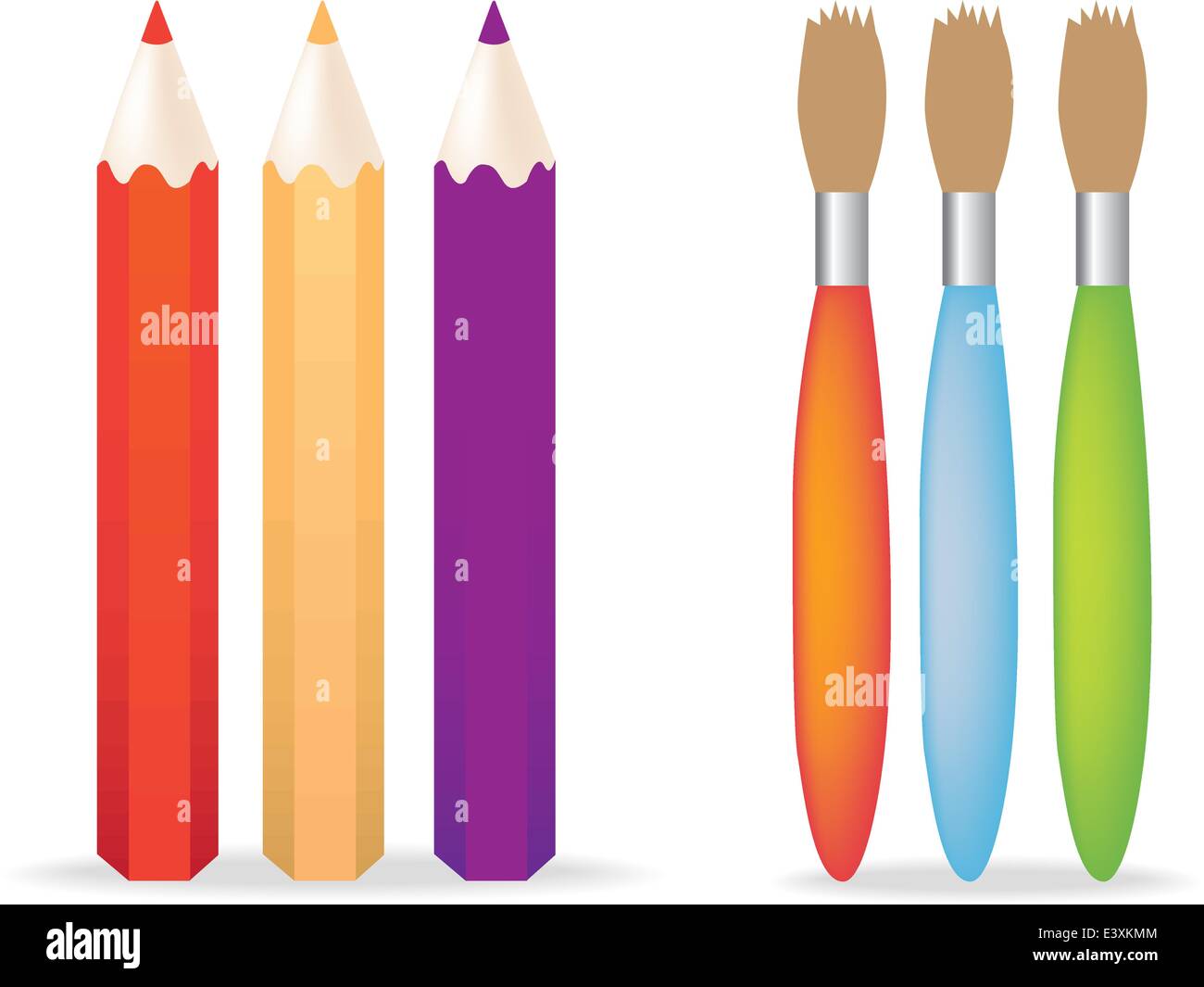 illustration of a set of pencils and paintbrushes Stock Vector