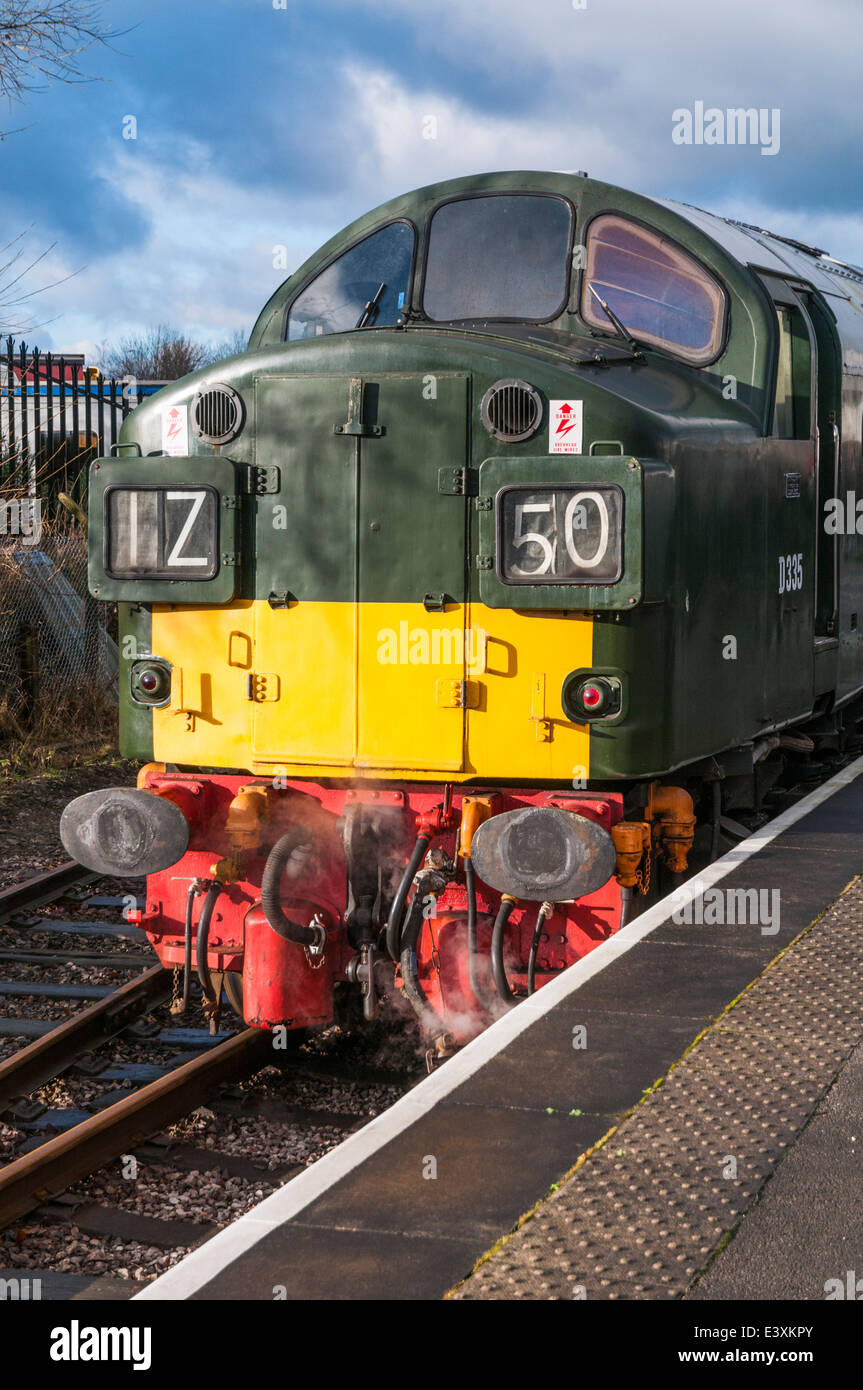 English Electric Class 40 diesel loco D335 standing in the platform at Heywood station on the East Lancs Railway. Stock Photo