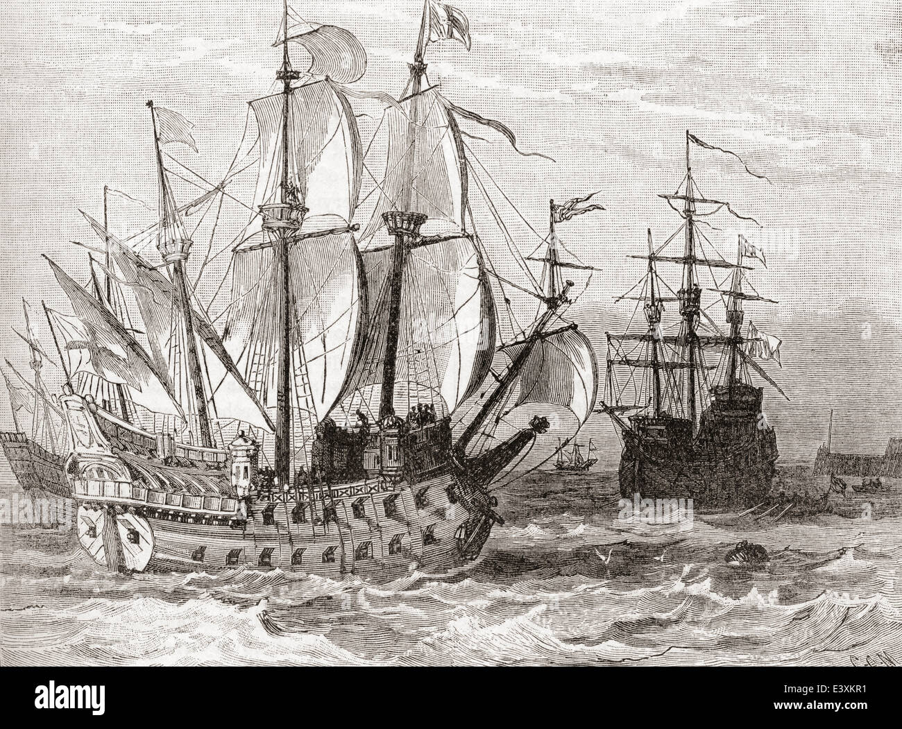 16th century sailing ships. Stock Photo