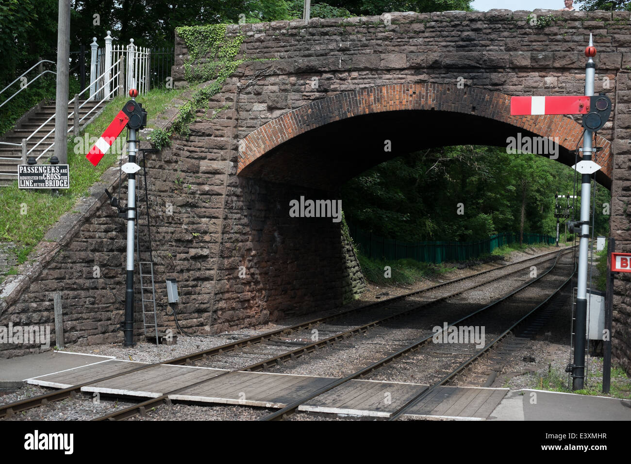 bridge and two semaphore signals Stock Photo
