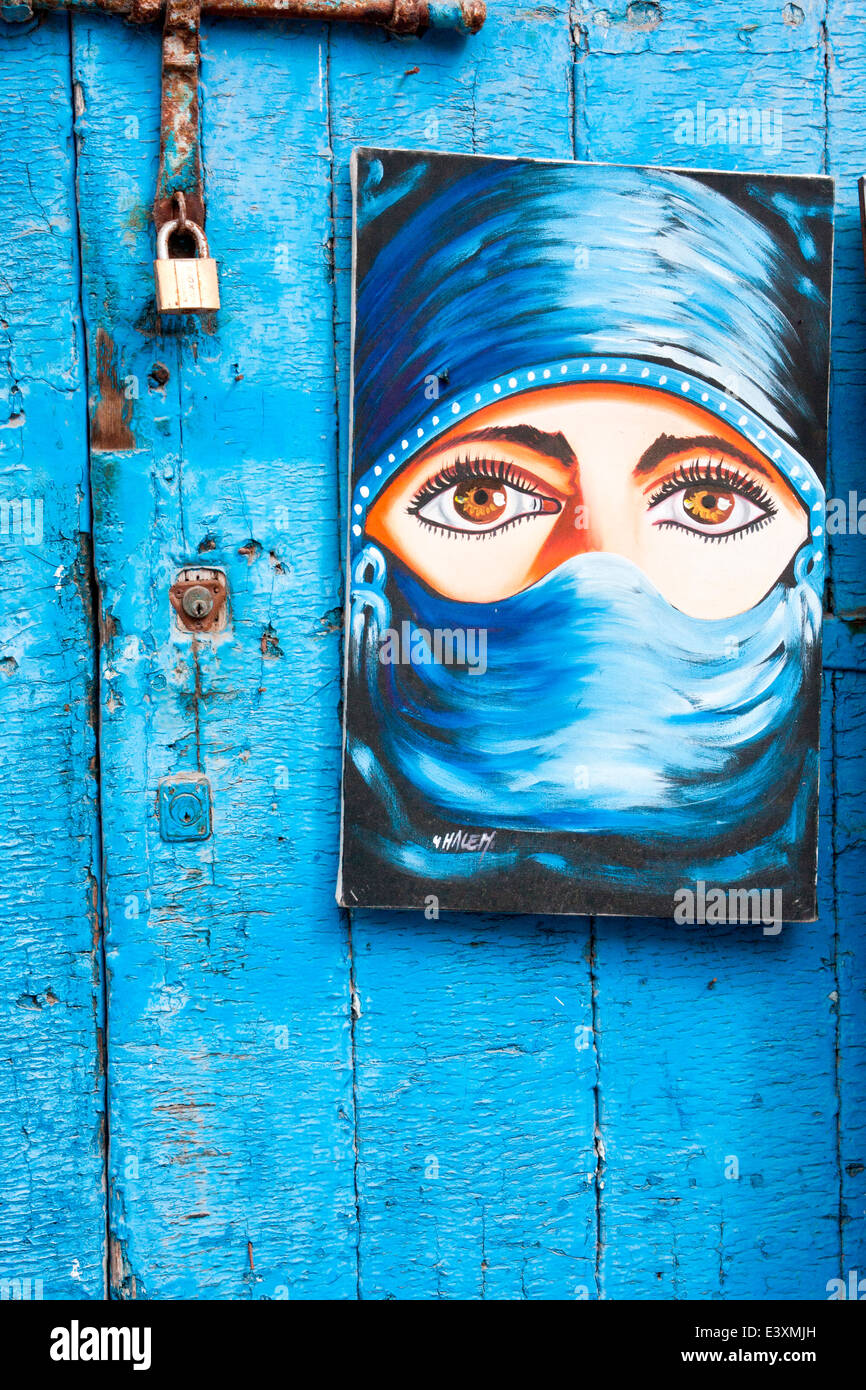 View of a traditional painted door in the Medina in the coastal town of Essaouira, Morocco, North Africa. Stock Photo