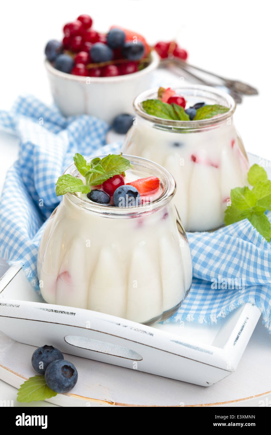 Fresh yogurt with berries. Stock Photo