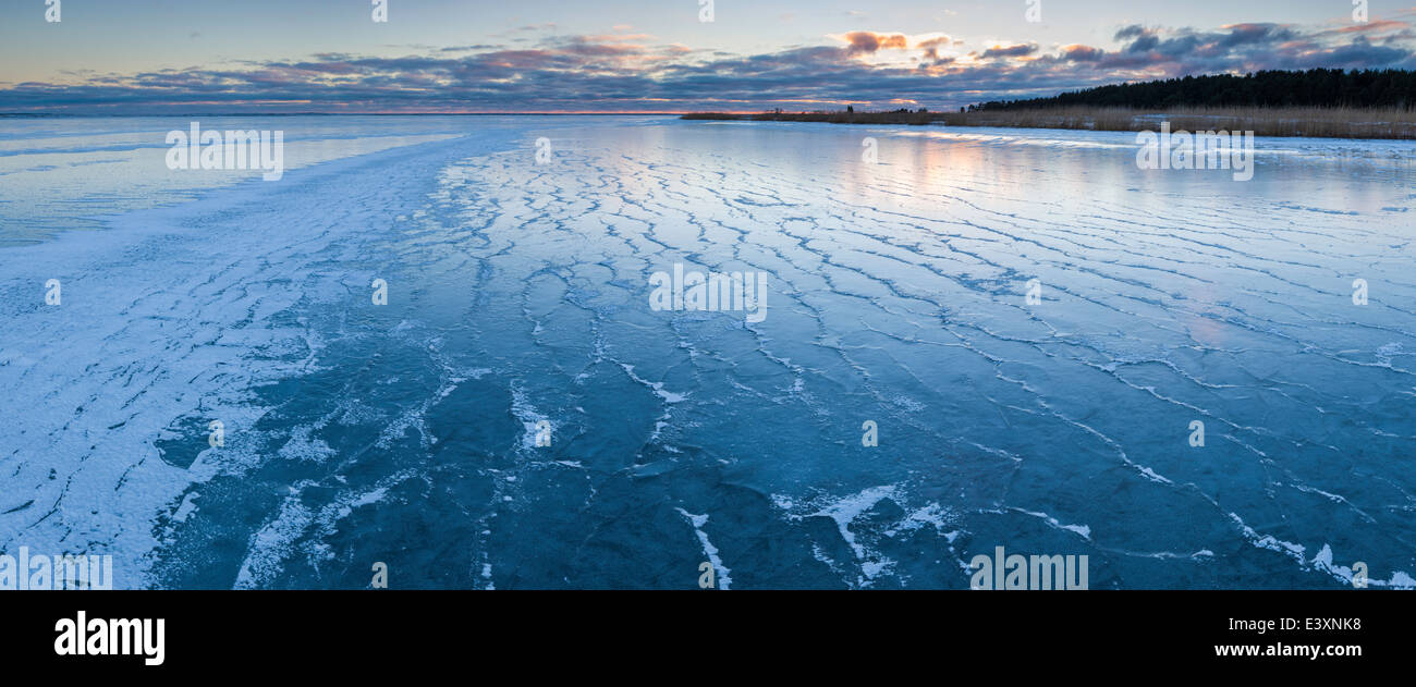 Ice patterns on frosty bay. Saaremaa, Estonia Stock Photo