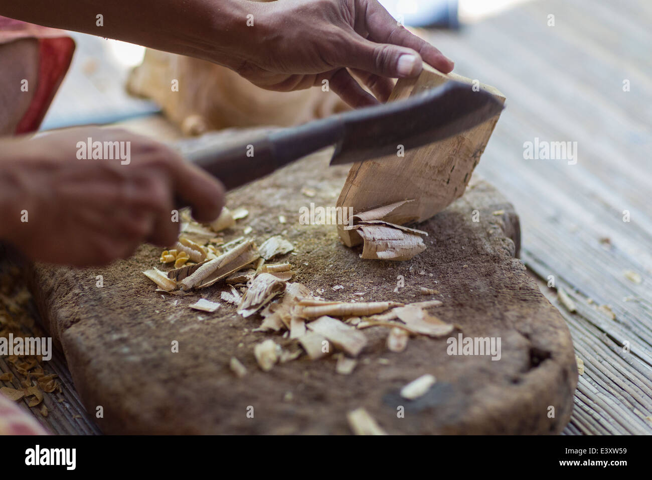 Wood worker chiseling piece in studio Stock Photo Alamy