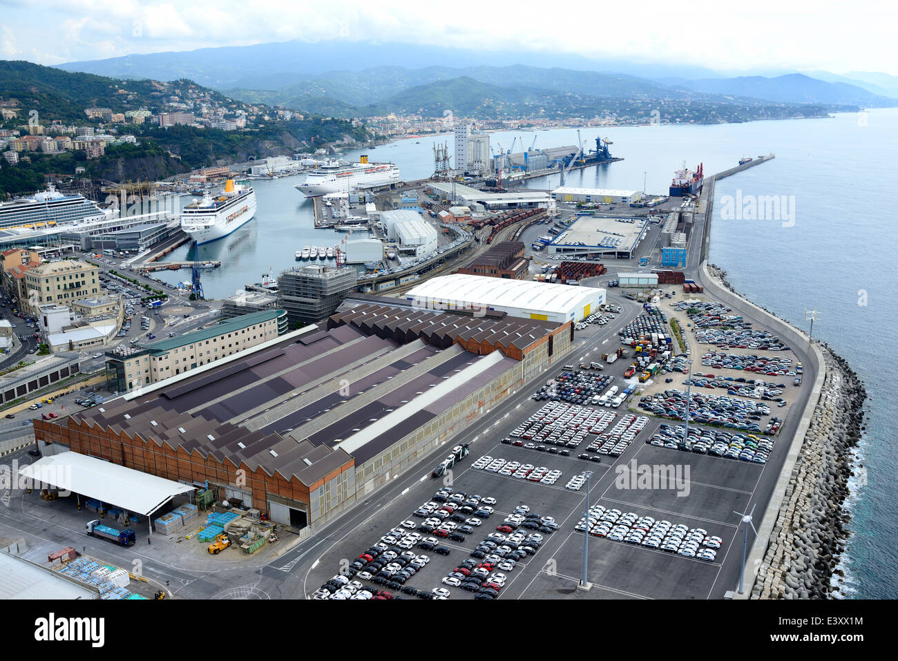 AERIAL VIEW. Harbor of Savona. Province of Savona, Liguria, Italy. Stock Photo