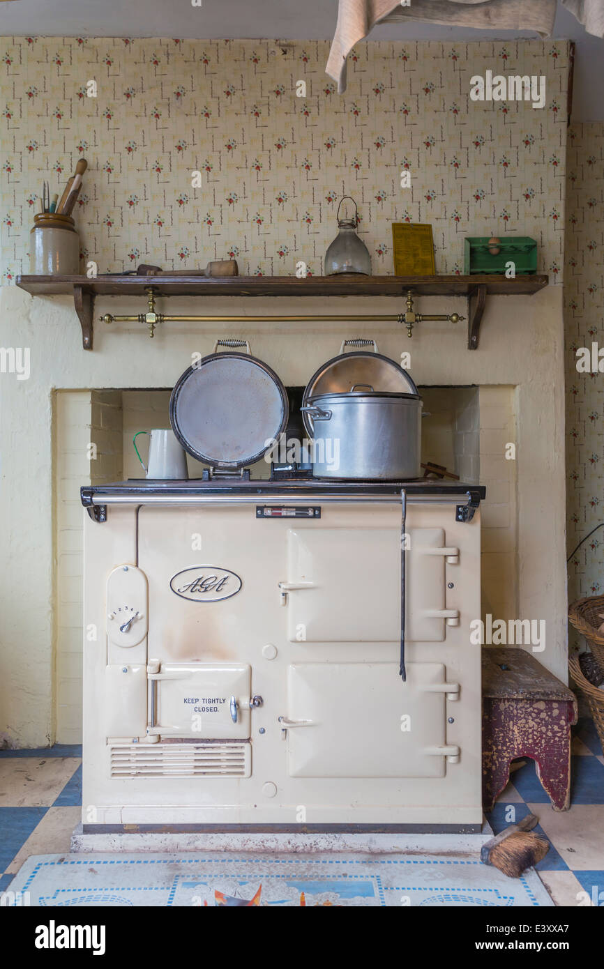 Aga Cooker Range in Farmhouse Kitchen Beamish Living Open Air Museum Stock Photo