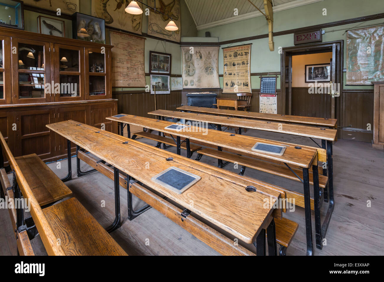Recreated School Classroom at Beamish Living Open Air Museum Stock Photo