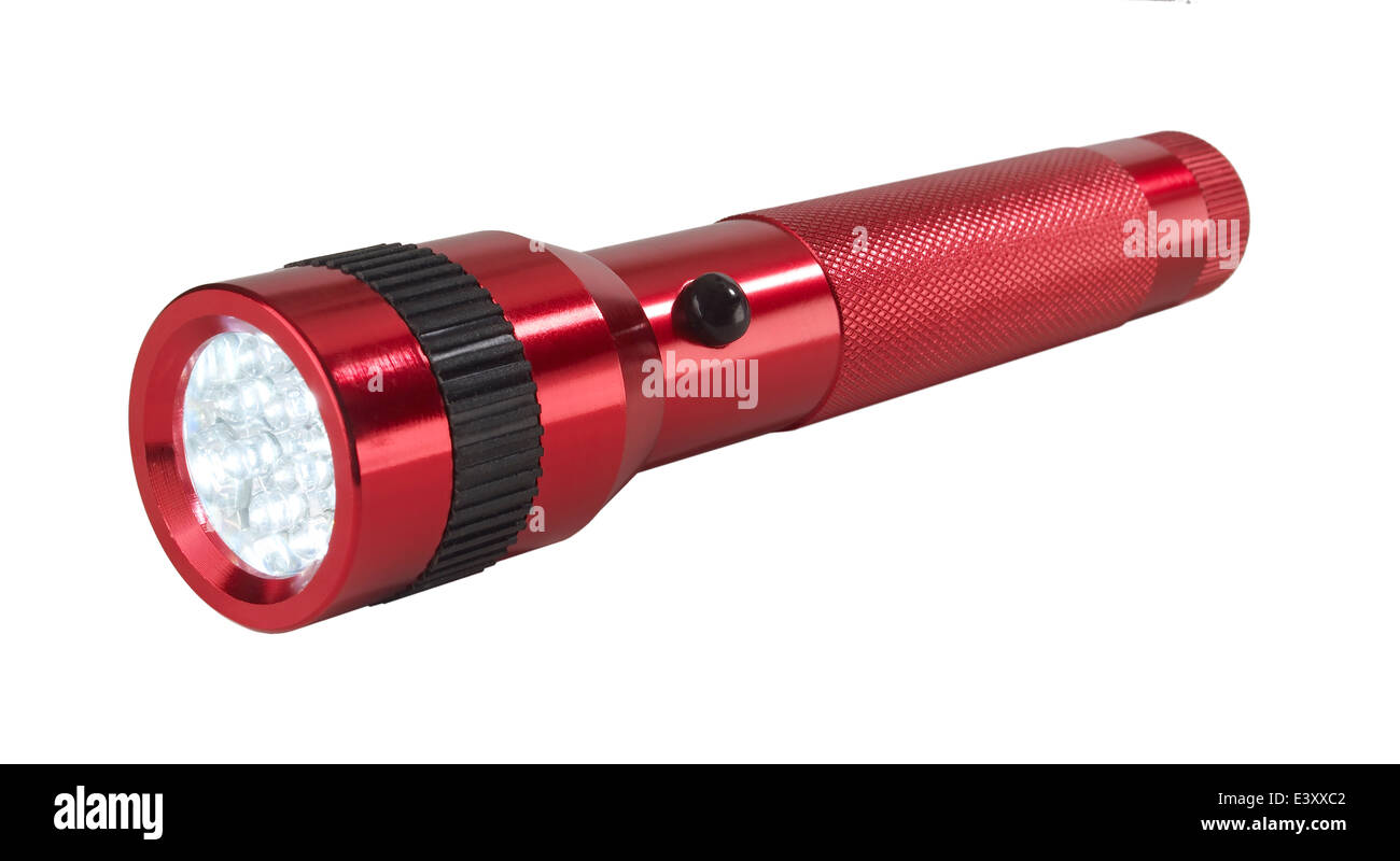 Red metal flashlight Stock Photo