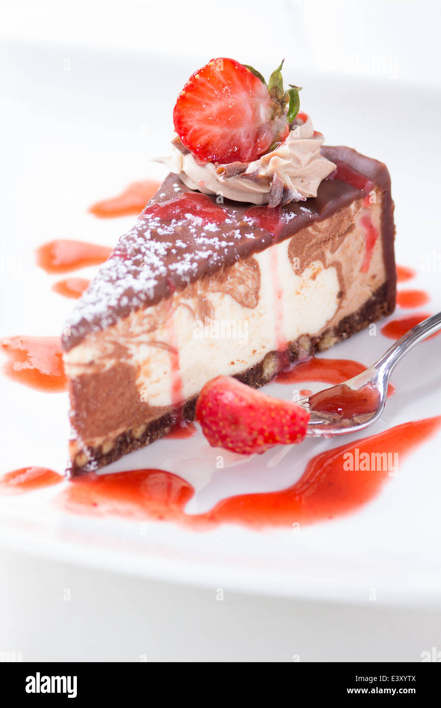 Chocolate Marble Cake With Strawberry Decoration Stock Photo