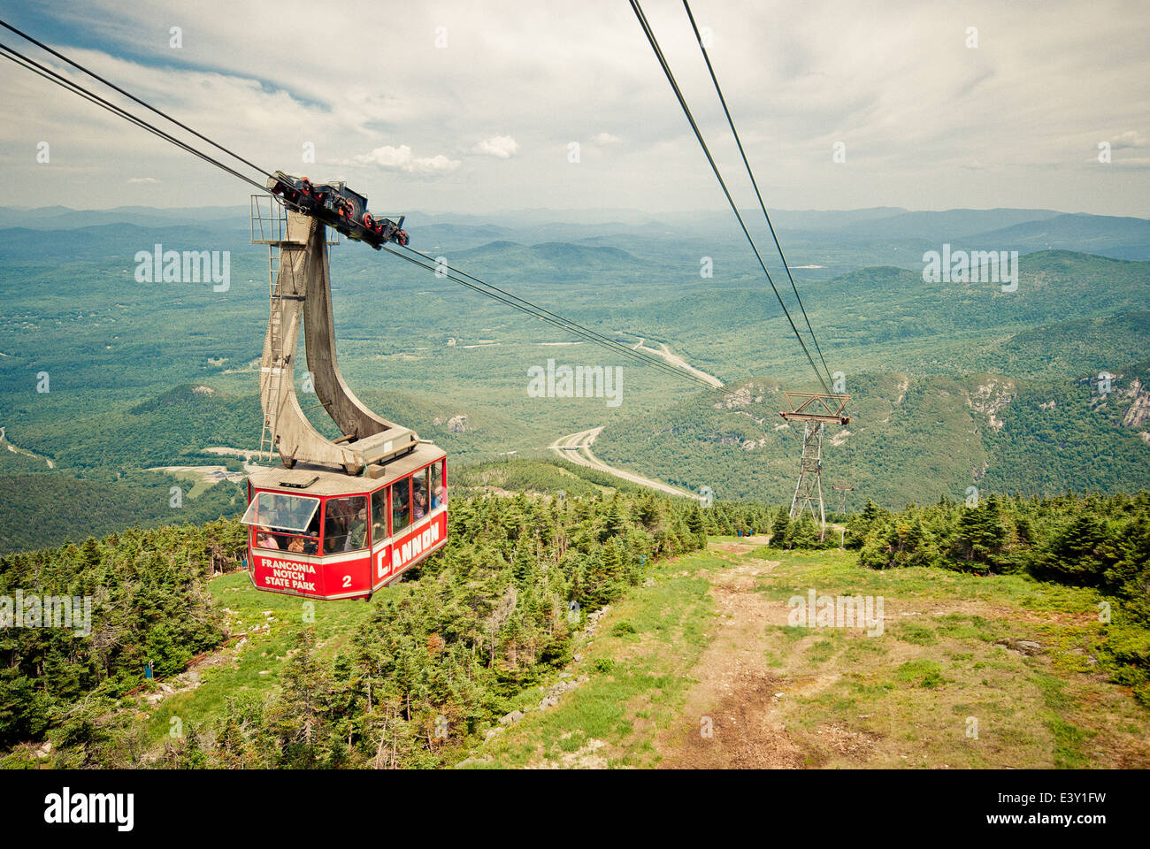 The view of aerial tramway in the White Mountains, New Hampshire. Stock Photo