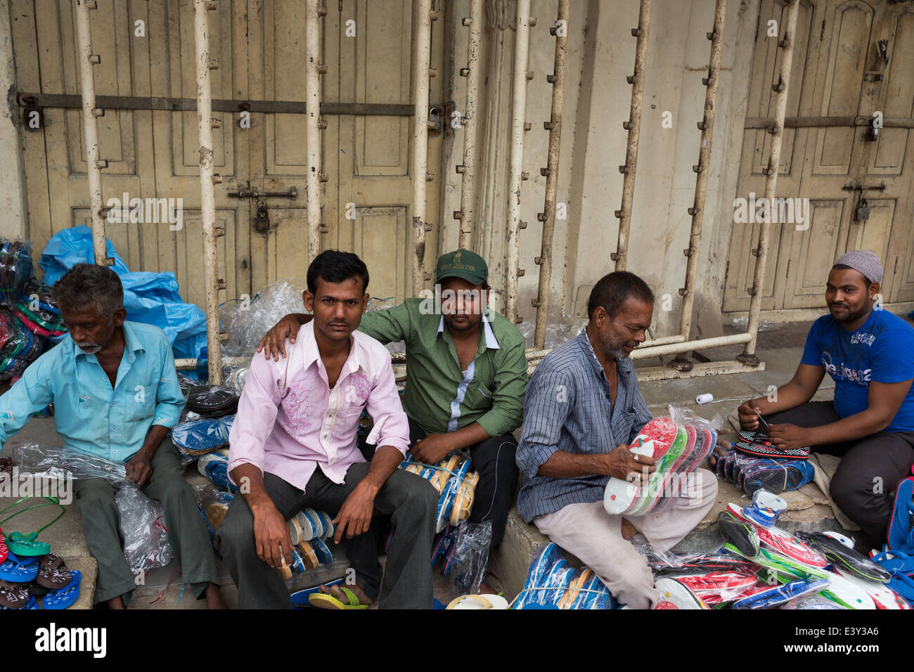 Footwear vendors on the streets of Hyderabad Stock Photo