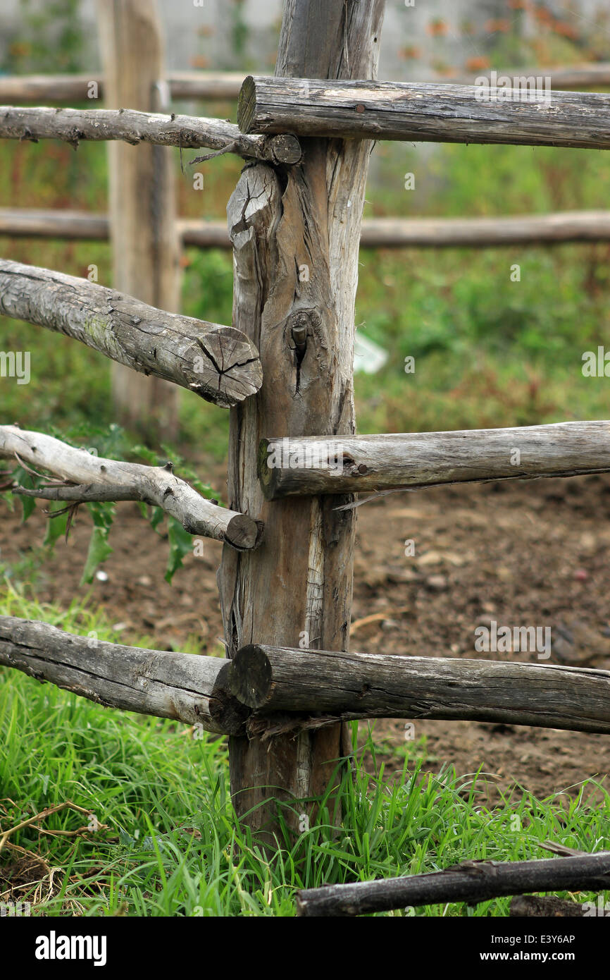 A wooden fence in a farmers pasture in Cotacachi, Ecuador Stock Photo ...