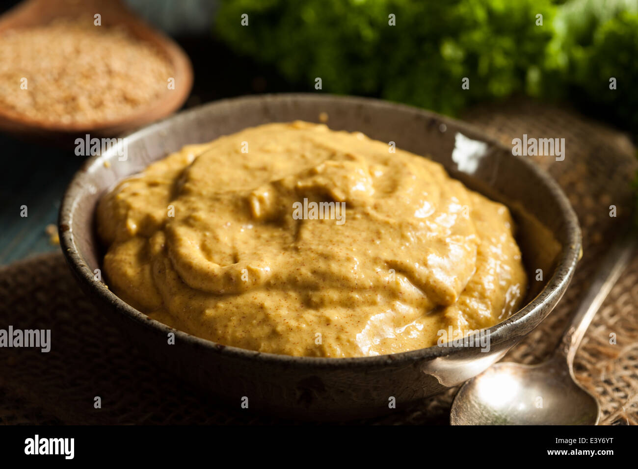 Homemade Spicy Mustard Sauce on a Background Stock Photo