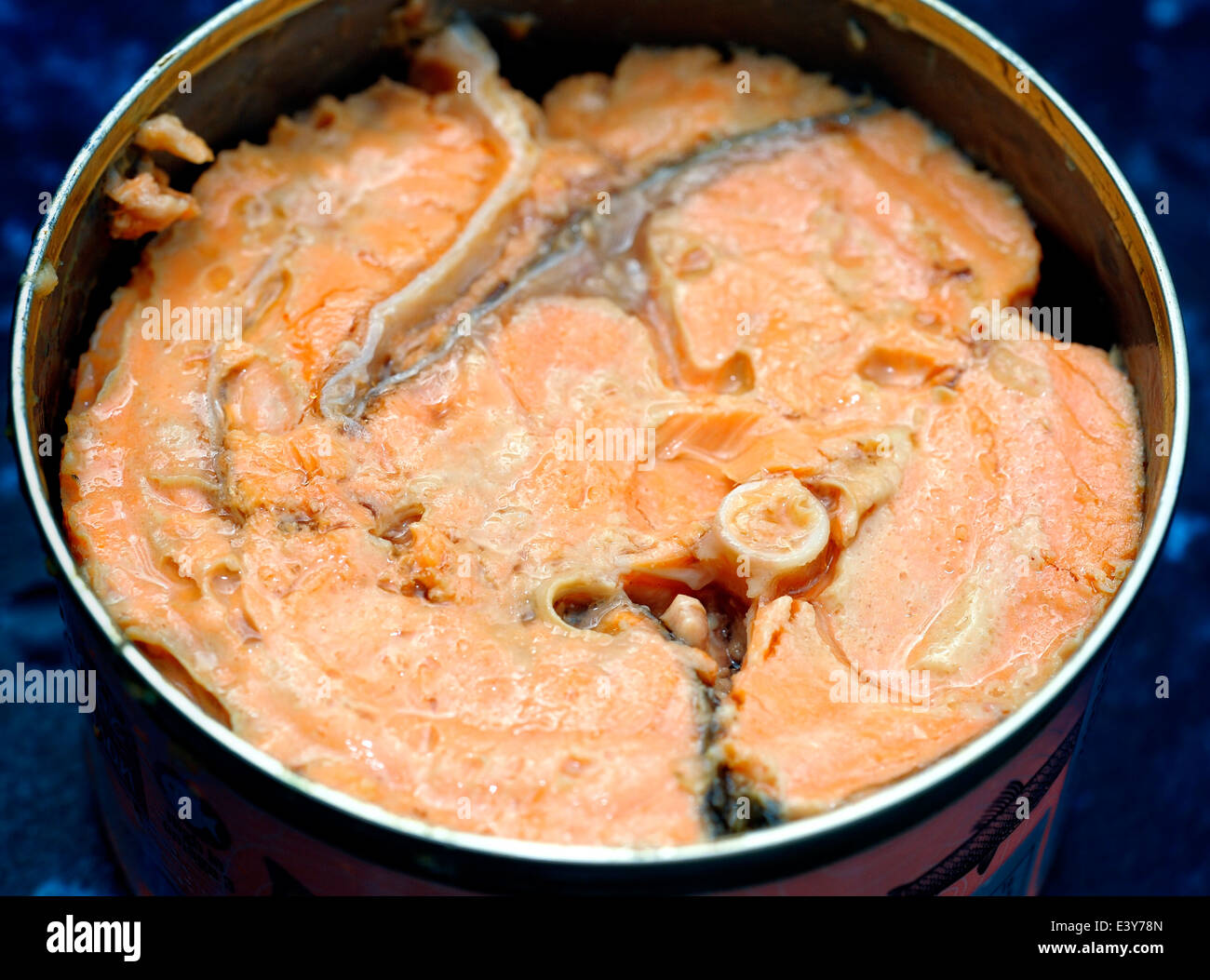 Red salmon in a tin Stock Photo