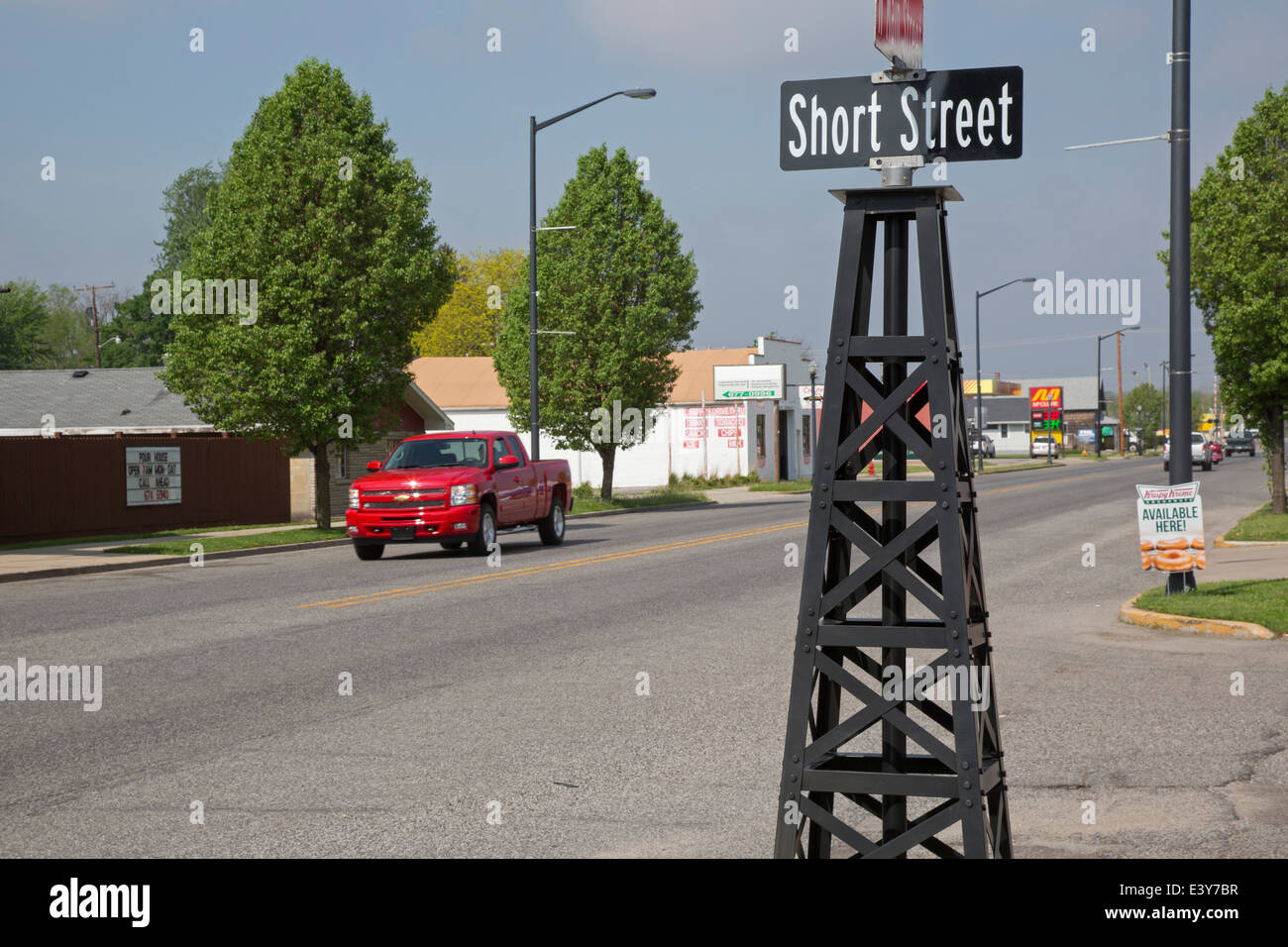 Gas City, Indiana Street signs are supported by drilling rigs in a