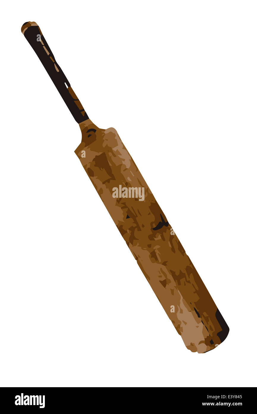A typical old fashioned cricket bat isolated on a white background Stock Photo