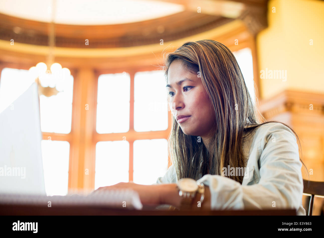 Young woman using laptop Stock Photo