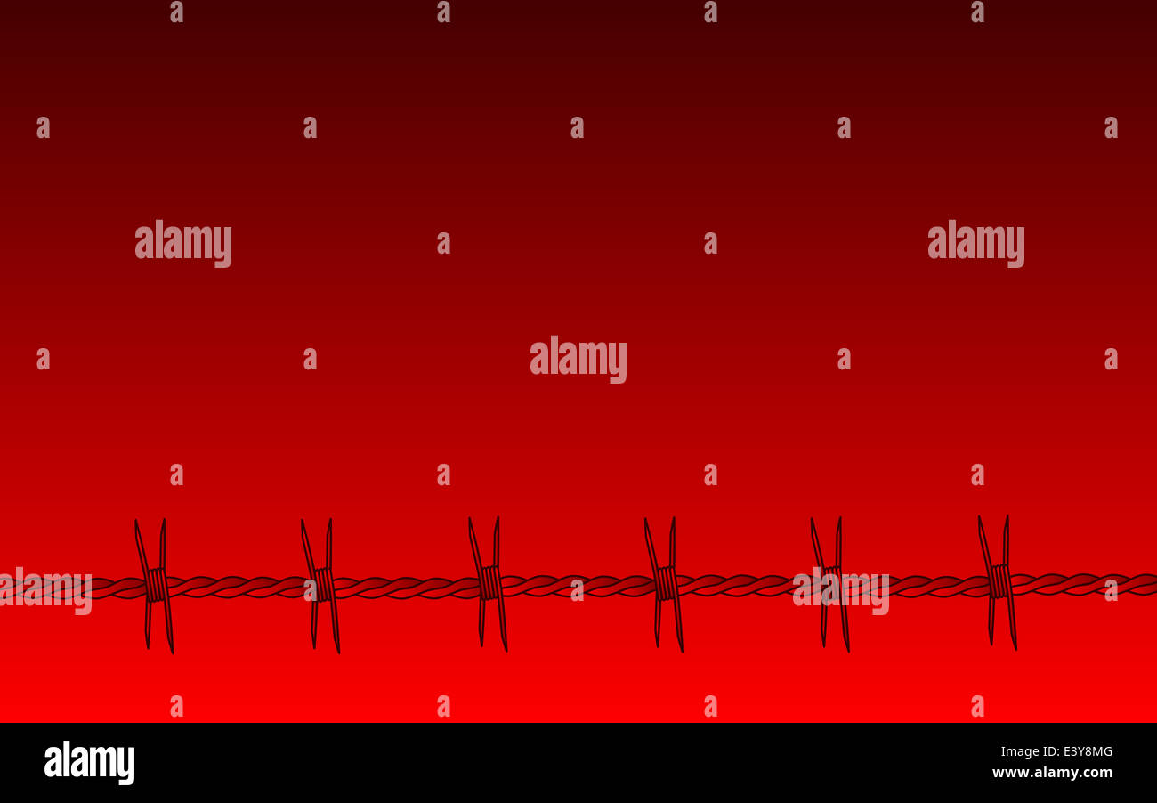 A red barbed wire section set against a red faded background Stock Photo
