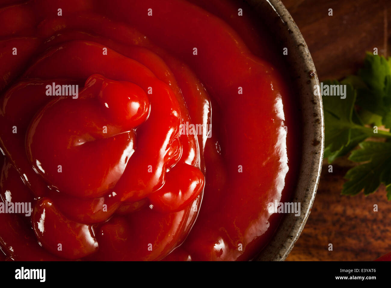 Organic Red Tomato Ketchup in a Bowl Stock Photo