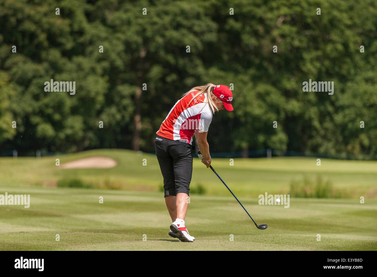 Denham, London, UK, 1 July 2014.  ISPS HANDA Ladies European Masters 2014 - practice day at The Buckinghamshire golf club.  A field of 144 competitors representing 33 nationalities with more than 300 international titles will tee up in the Ladies European Tour's home tournament.  Pictured : Louise Larsson (Sweden). Credit:  Stephen Chung/Alamy Live News Stock Photo