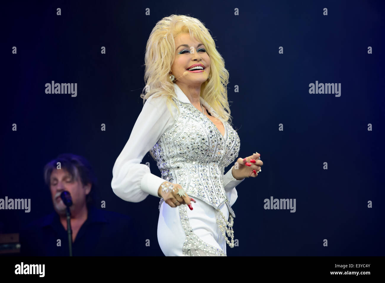 Dolly Parton performs at Glastonbury music festival, England, Sunday, June 29, 2014 Stock Photo