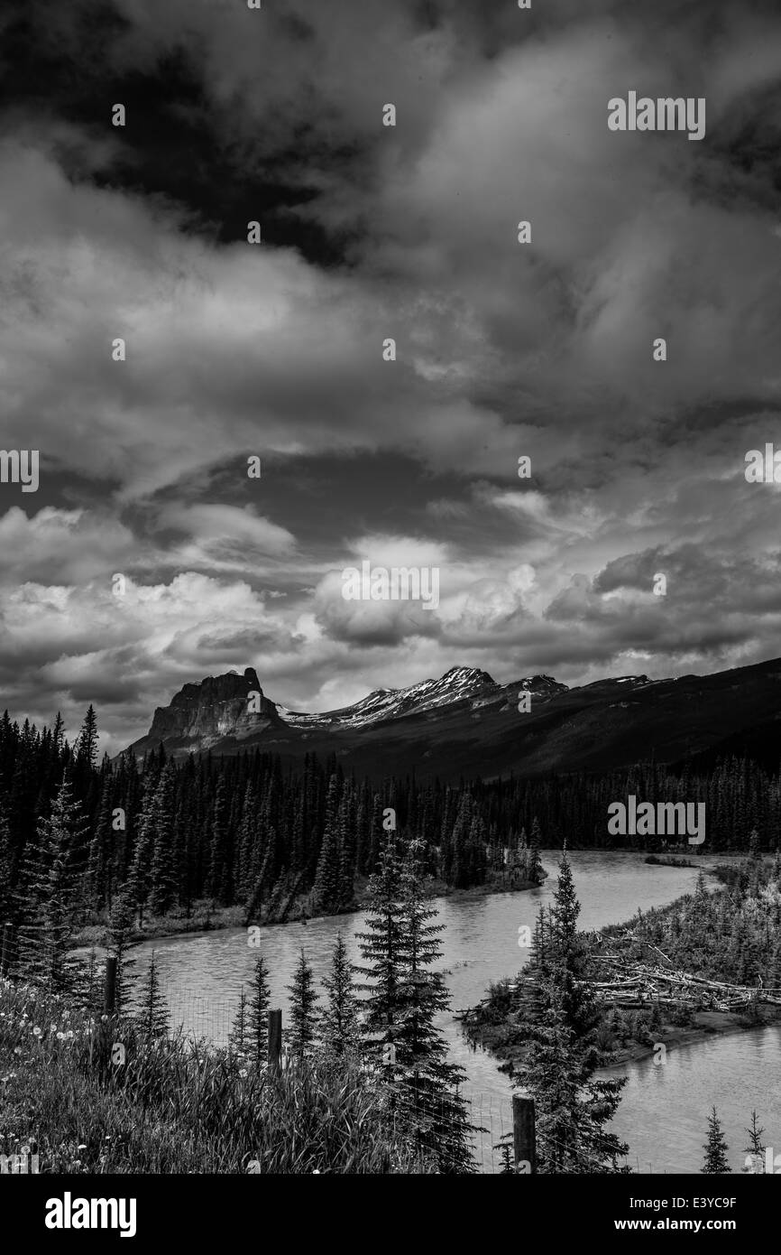 River, Mountains and Clouds Stock Photo