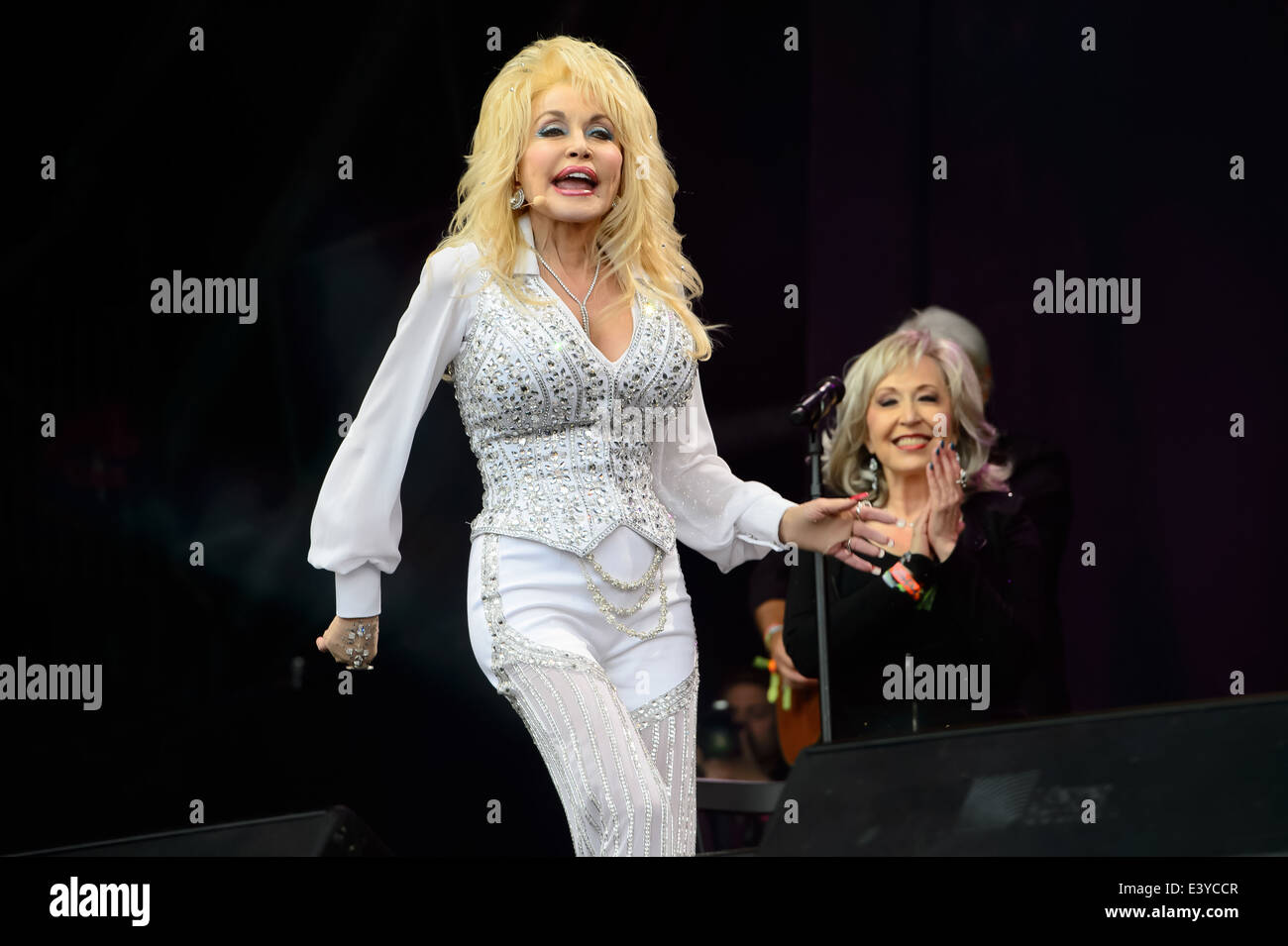 Dolly Parton performs at Glastonbury music festival, England, Sunday, June 29, 2014. Stock Photo