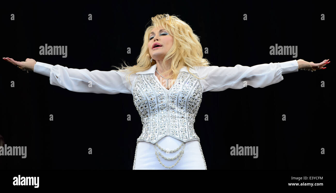 Dolly Parton performs at Glastonbury music festival, England, Sunday, June 29, 2014 Stock Photo