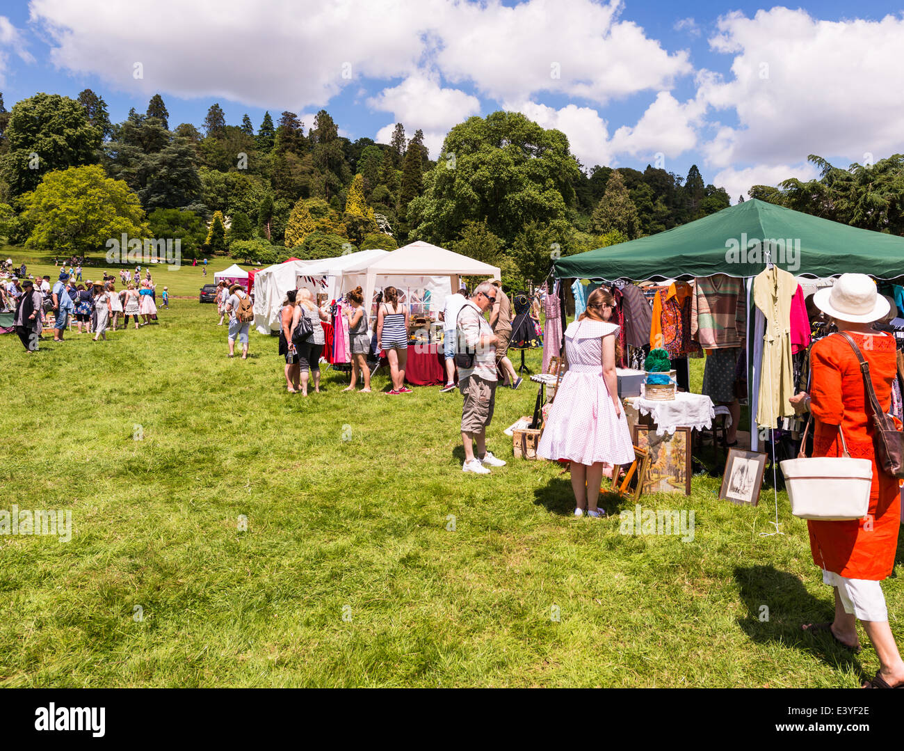 East Devon, England. A row of stalls at a Fete and garden party during