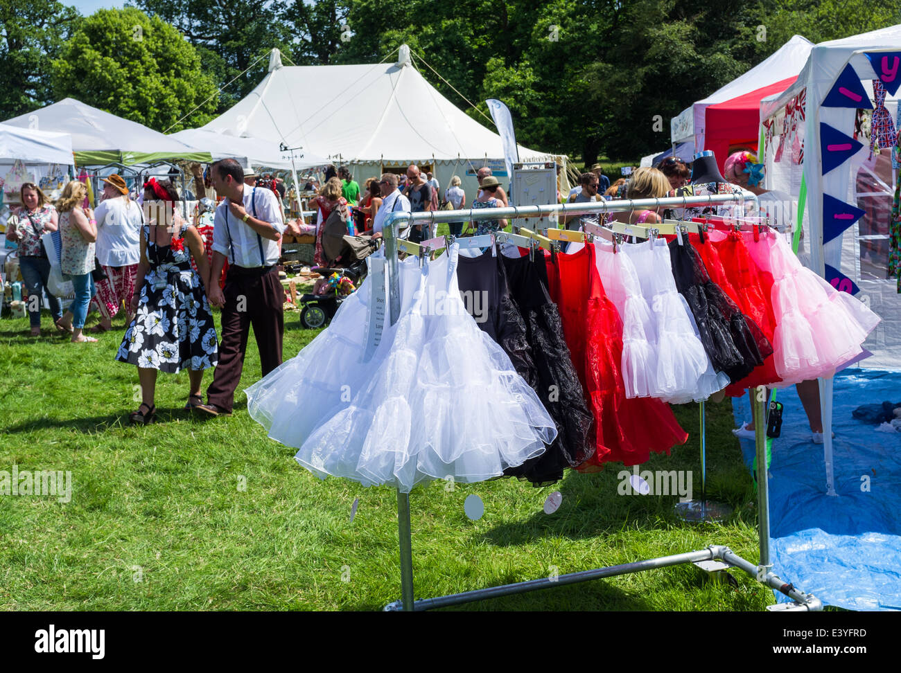 East Devon, England. A clothes stall at a Fete and garden party selling