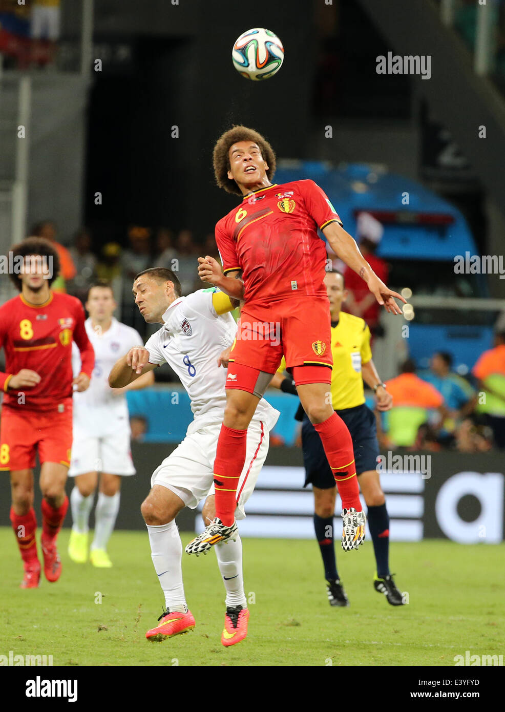 Salvador, Brazil. 01st July, 2014. World Cup 2nd Round. Belgium versus USA in the last 16 knockout stage. Witsel wins the header against Dempsey Credit:  Action Plus Sports/Alamy Live News Stock Photo