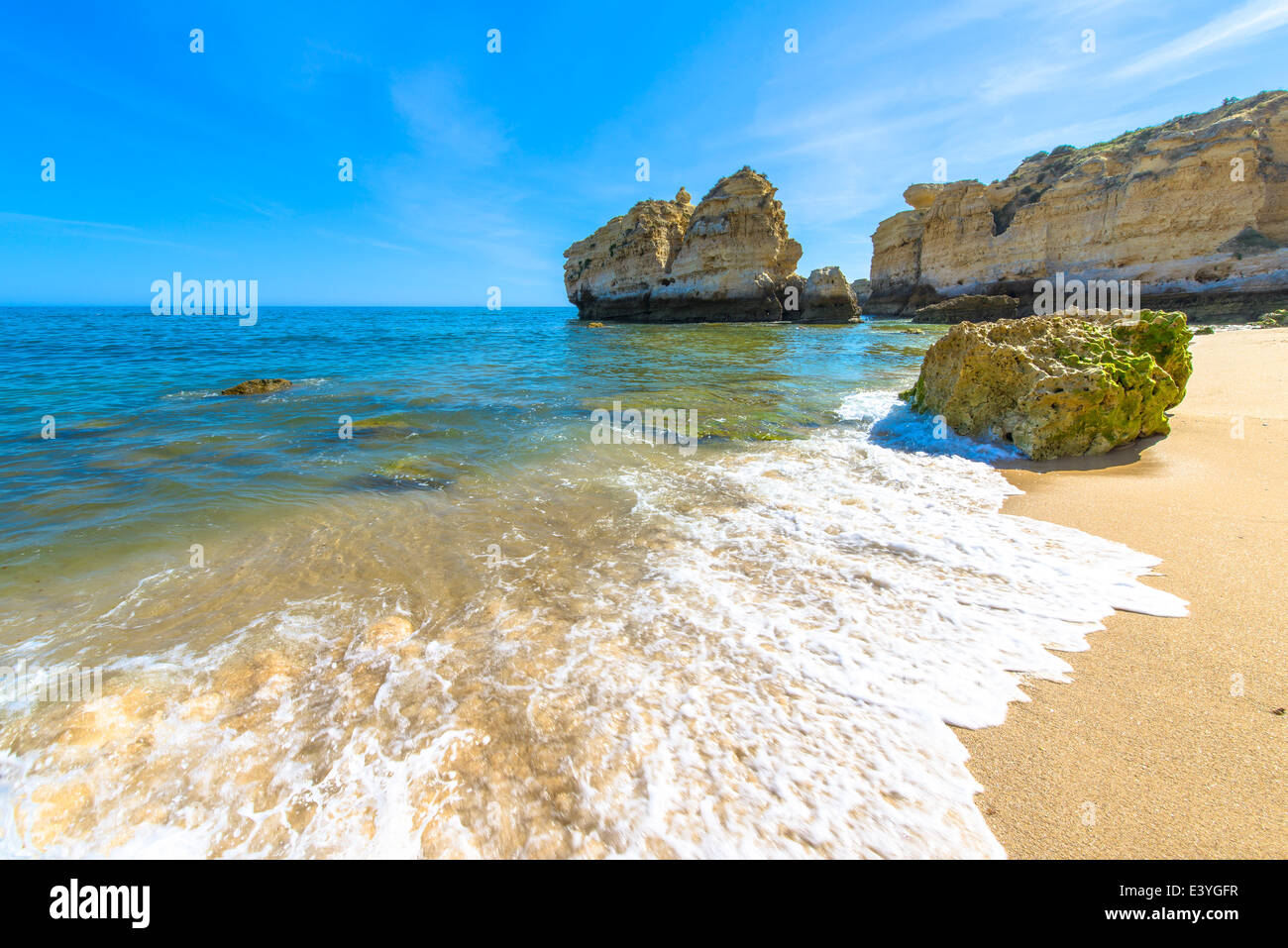 Beach view in a summer day in Albufeira, Portugal Stock Photo
