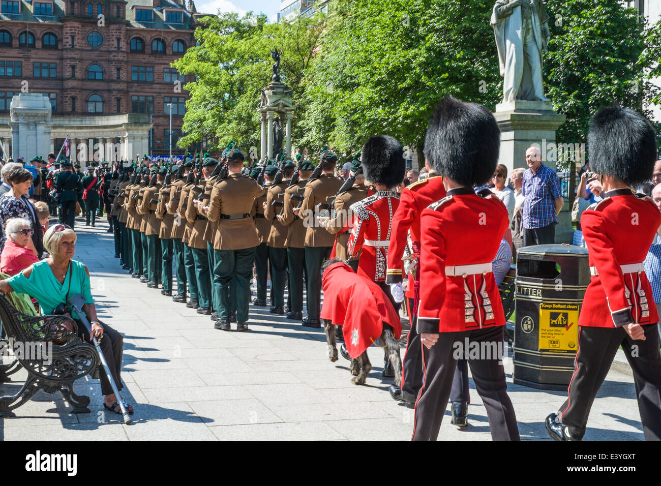 Commemorating the 98th anniversary of the Battle of the Somme at Belfast City Hall. Royal Irish Regiment on parade. Stock Photo